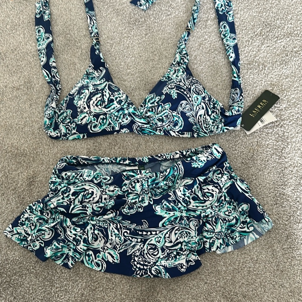 NWT Ralph Lauren Blue and White Paisley Bikini